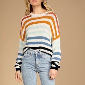 Lulu's Charli Blue Multi Striped Knit Sweater